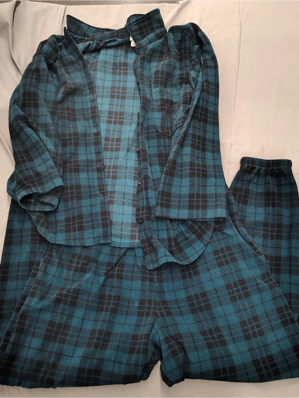 PINK Victoria's Secret Teal and Black Plaid Flannel Pajama Set Women’s Size XL